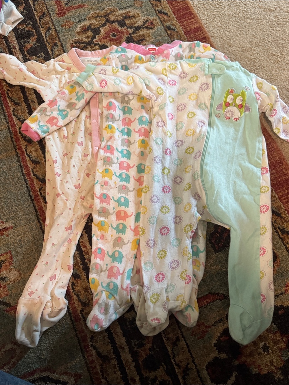 Baby Girl 6-9M Footed Pajamas Bundle of 3 Gerber Fisher-Price Mixed Brands